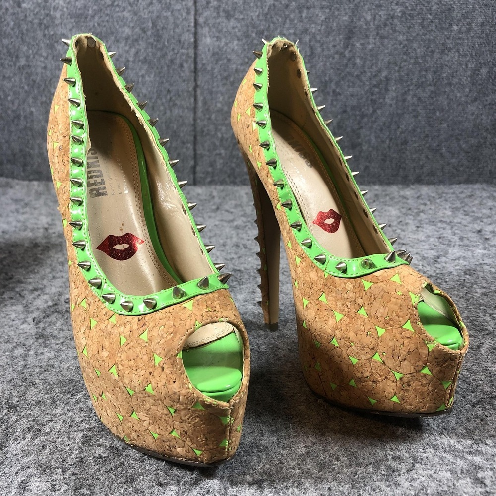 Red Kiss Shoes Womens Size 6.5 Brown Cork Spike Peep Toe Platform Stiletto Heels